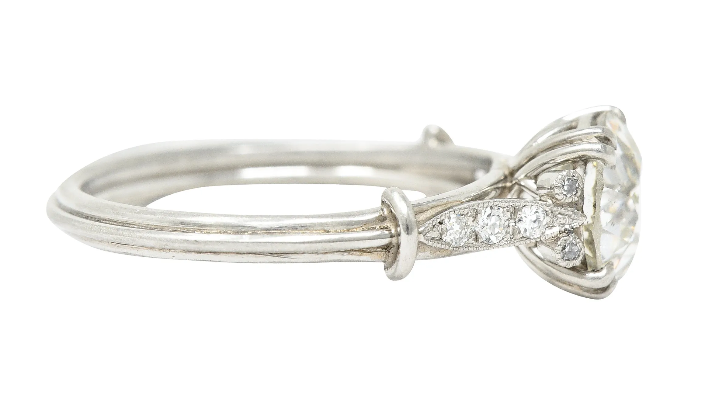 Late Art Deco 1.83 CTW Old European Cut Diamond Platinum Milgrain Engagement Ring