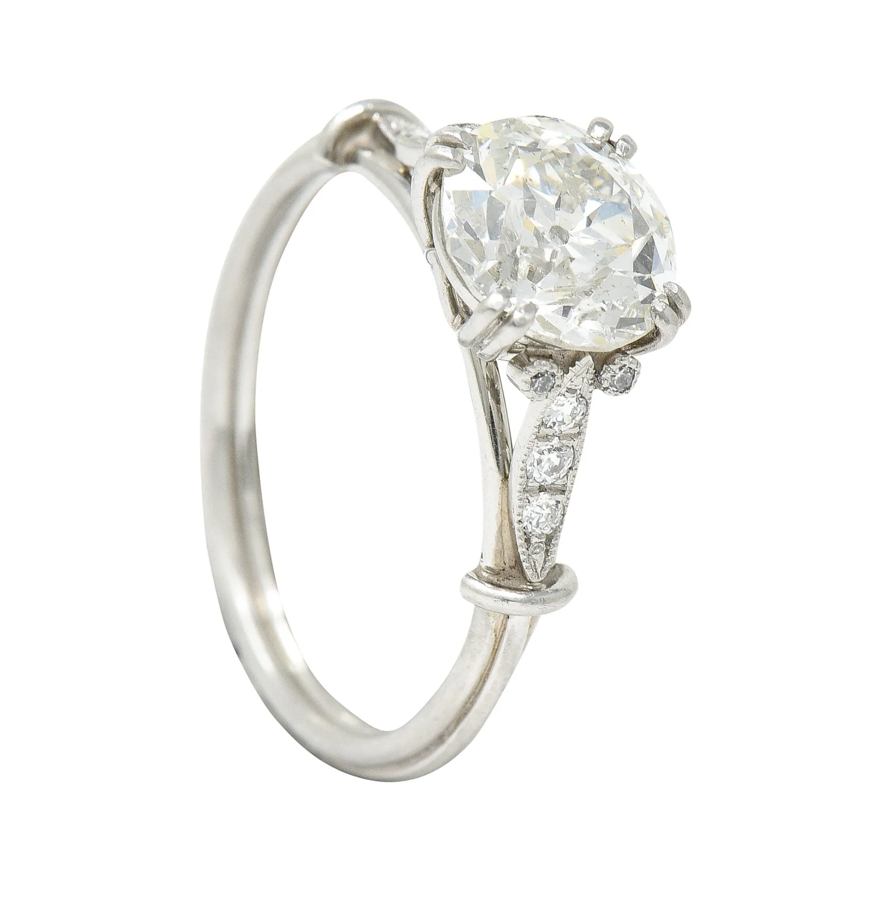 Late Art Deco 1.83 CTW Old European Cut Diamond Platinum Milgrain Engagement Ring