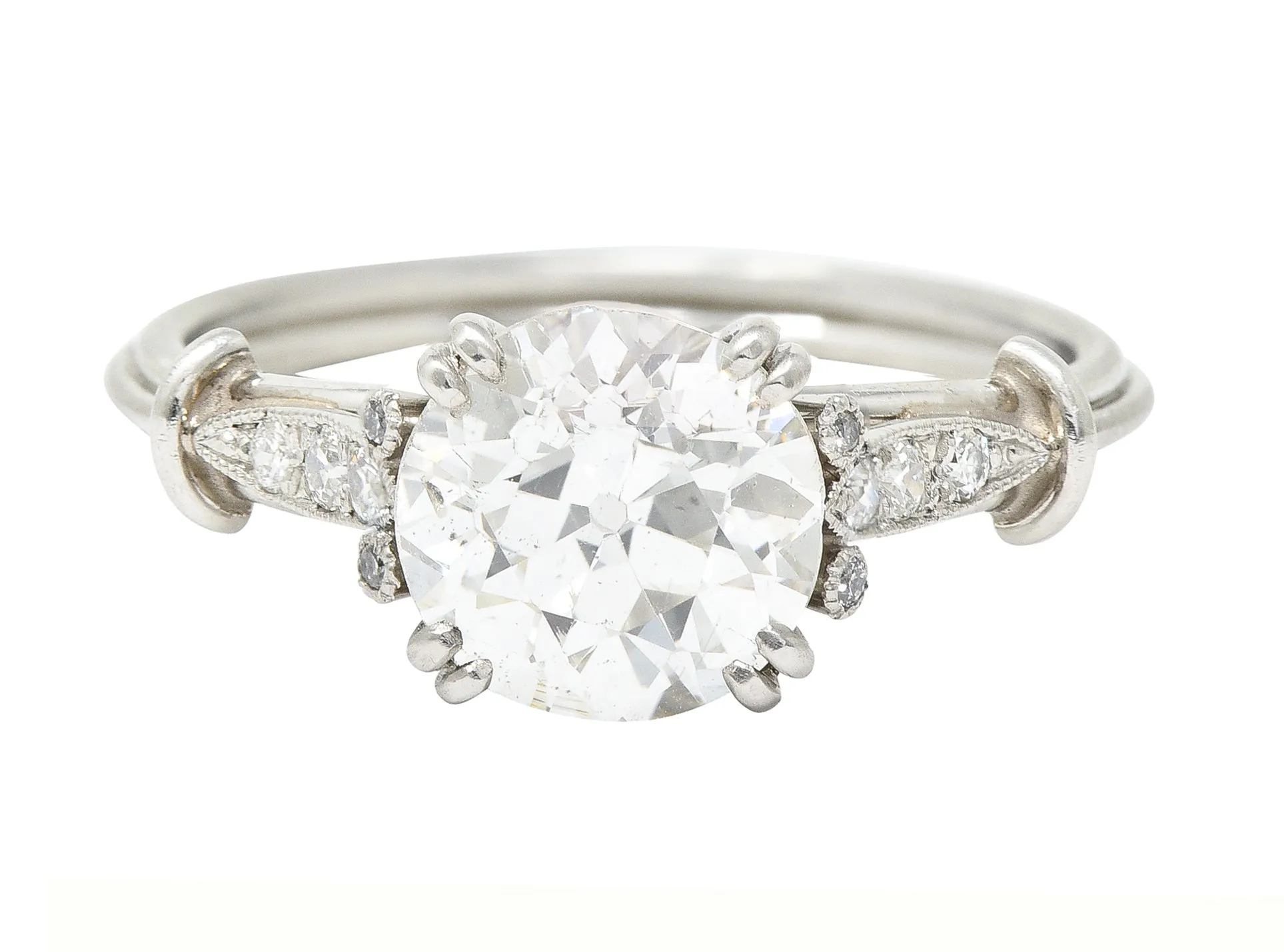 Late Art Deco 1.83 CTW Old European Cut Diamond Platinum Milgrain Engagement Ring