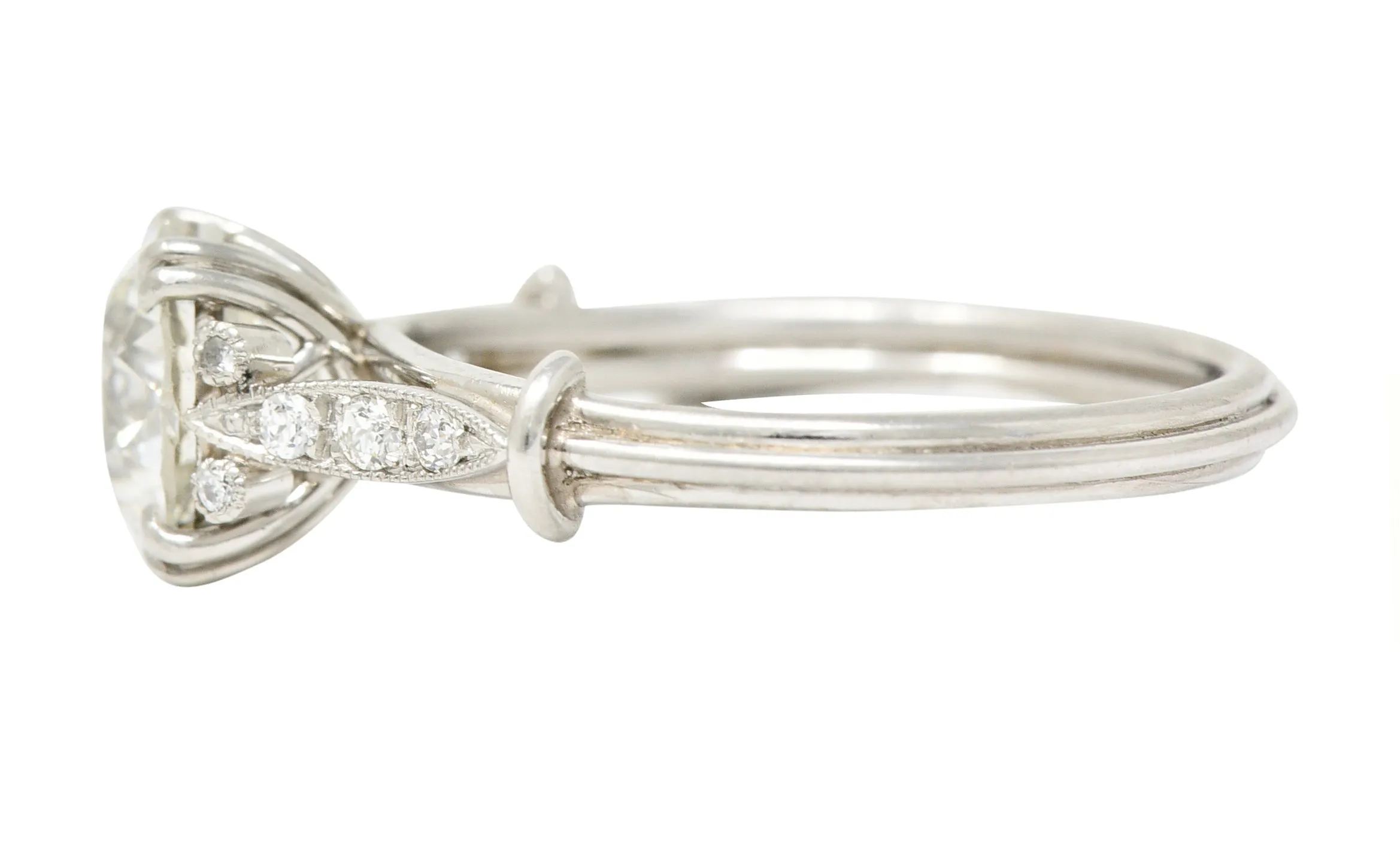 Late Art Deco 1.83 CTW Old European Cut Diamond Platinum Milgrain Engagement Ring