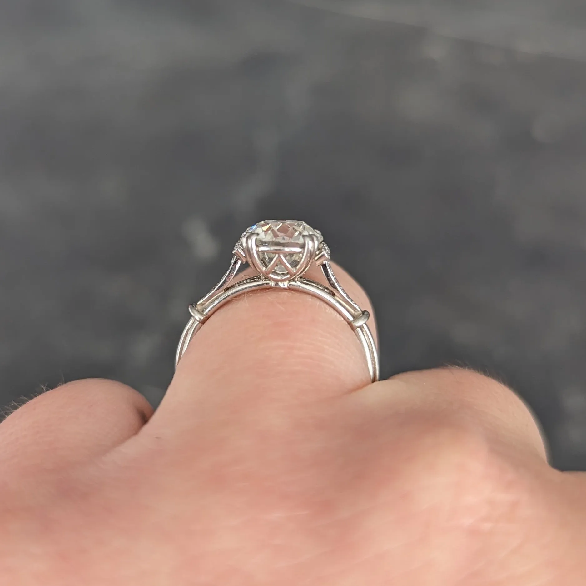 Late Art Deco 1.83 CTW Old European Cut Diamond Platinum Milgrain Engagement Ring