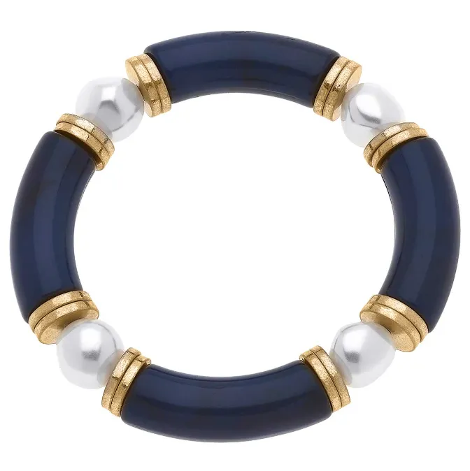 Lelani Resin Color-Block & Glass Pearl Stretch Bracelet - Navy