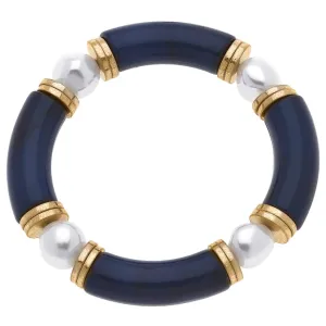 Lelani Resin Color-Block & Glass Pearl Stretch Bracelet - Navy