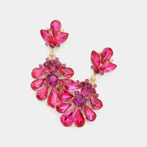 Little Girls Fuchsia Crystal Cluster Teardrop Pageant Earrings | 627085