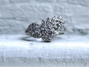 Lovely Leafy Vintage 14K White Gold Diamond Cluster Engagement Ring - 0.62ct