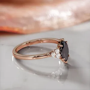 Lune Mystique - Art-Deco  Natural Black Diamond Marquise Engagement Ring