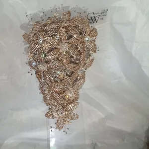 Luxury Diamante bouquet  Gold Jewel rhinestone crystal wedding bouquet Crystal Bridal Bouquet, cascade Jewel bouquet by Crystal wedding uk