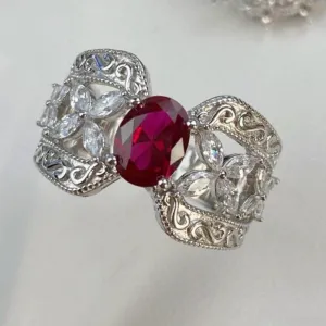 Luxury Red Ruby Crown Ring Woman Engagement Fine Jewelry