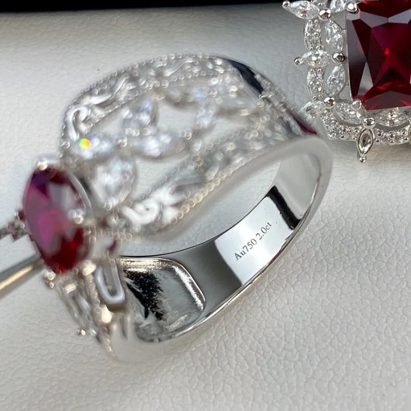 Luxury Red Ruby Crown Ring Woman Engagement Fine Jewelry