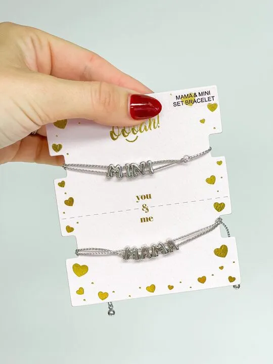 Mama & Mini Metal Bracelet Set - Silver
