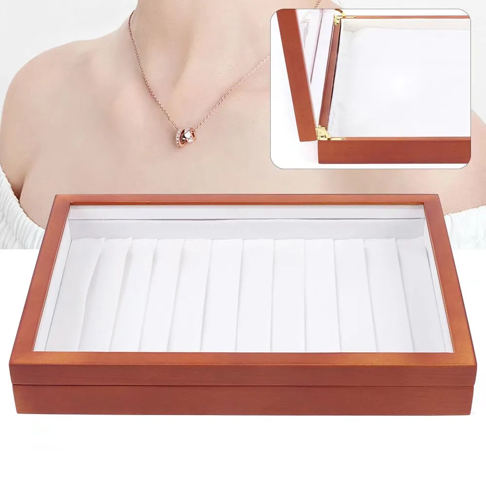 Maple Brown Classy Wooden Necklace Organizer Box