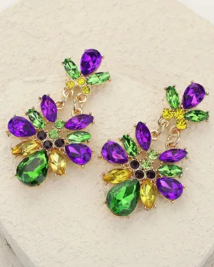 Mardi Gras Stone Cluster Dangle Earrings