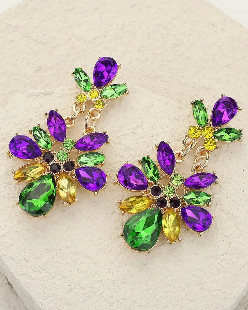 Mardi Gras Stone Cluster Dangle Earrings