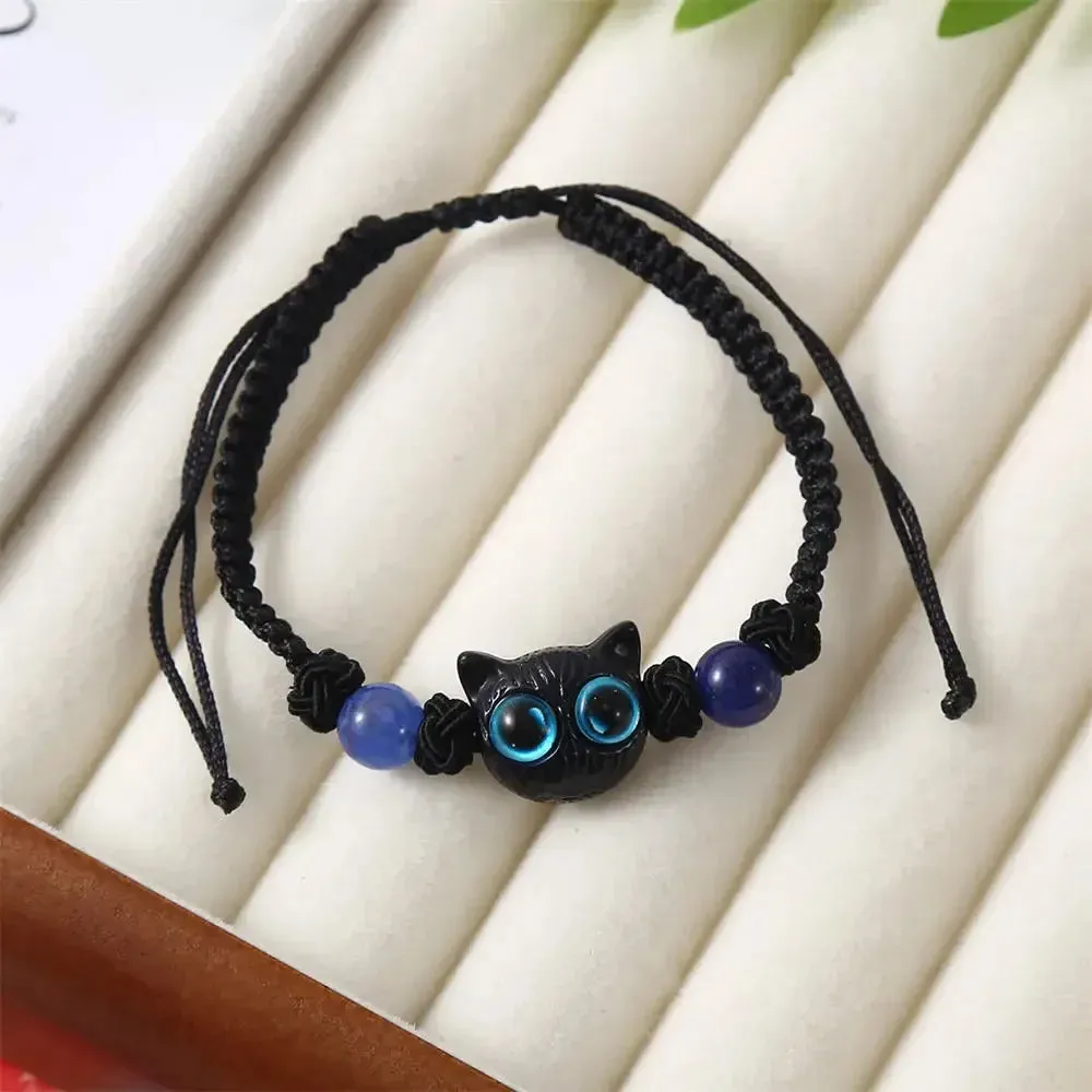 Matching Couple Bracelets - Luminous Black White Cat Head Bangles for Women Men - Glow-in-the-Dark Friendship Gift