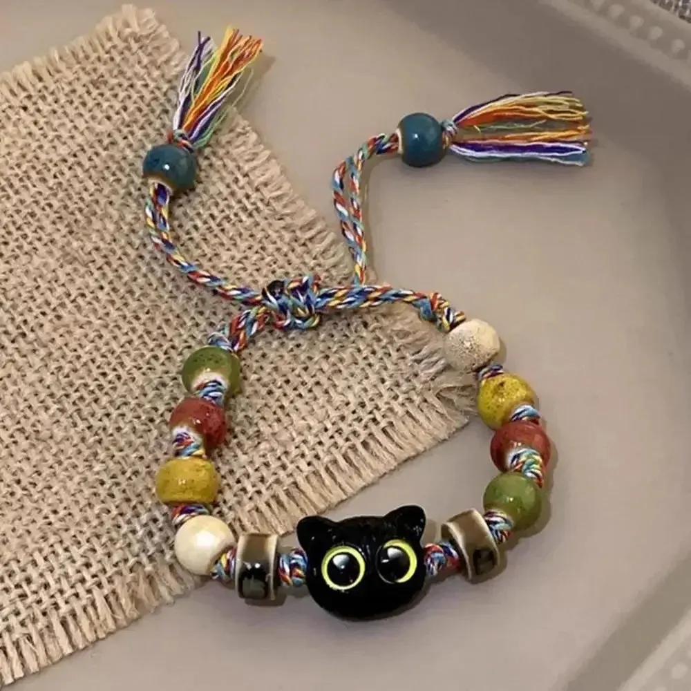 Matching Couple Bracelets - Luminous Black White Cat Head Bangles for Women Men - Glow-in-the-Dark Friendship Gift