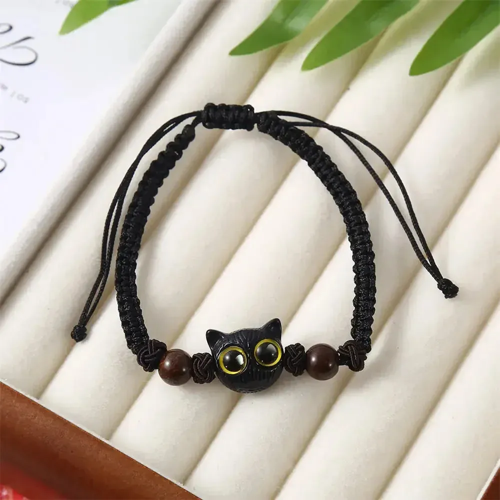 Matching Couple Bracelets - Luminous Black White Cat Head Bangles for Women Men - Glow-in-the-Dark Friendship Gift