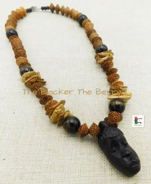 Men African Necklaces Mask Beaded Jewelry Bracelets Wooden