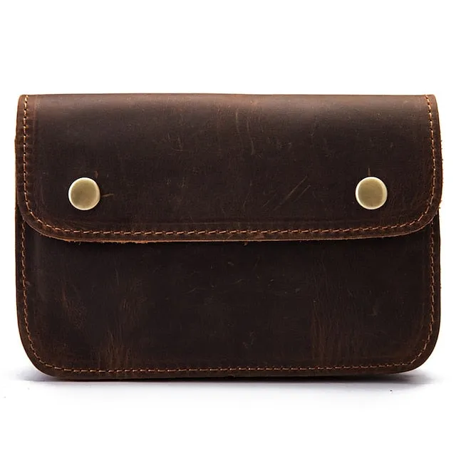 Men's Fanny Waist Bag Crazy Horse Genuine Leather Waist Packs Belt Loop Hip Hook Bum Bag Handmade Travel Small Phone Waist Pouch