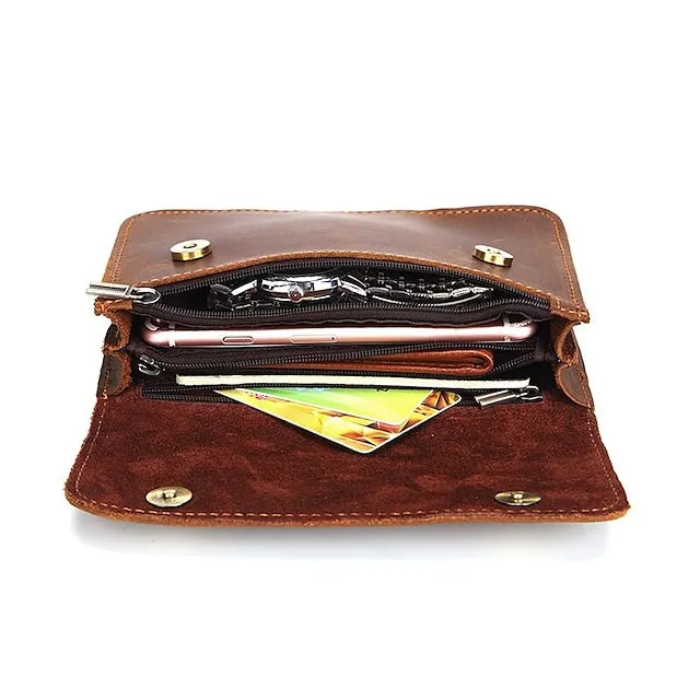 Men's Fanny Waist Bag Crazy Horse Genuine Leather Waist Packs Belt Loop Hip Hook Bum Bag Handmade Travel Small Phone Waist Pouch