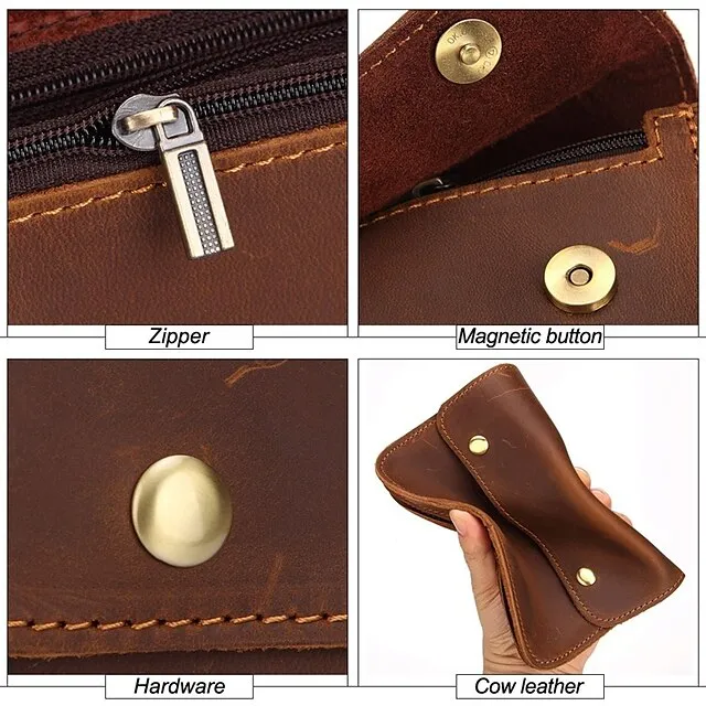 Men's Fanny Waist Bag Crazy Horse Genuine Leather Waist Packs Belt Loop Hip Hook Bum Bag Handmade Travel Small Phone Waist Pouch