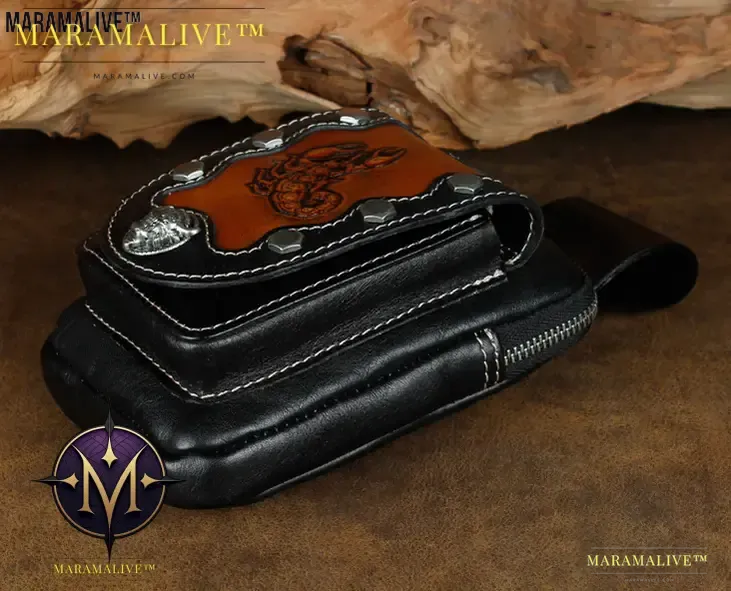 Mens Leather Pouch Belt Biker Hiking Camp Phone Pocket Waist Fanny Bags