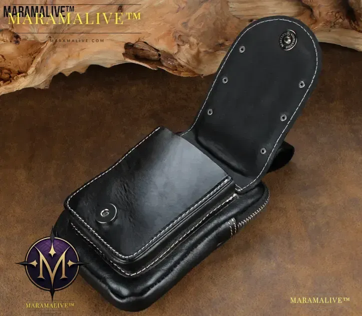 Mens Leather Pouch Belt Biker Hiking Camp Phone Pocket Waist Fanny Bags