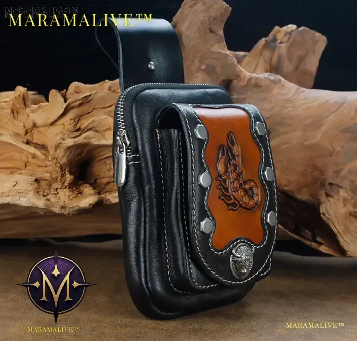 Mens Leather Pouch Belt Biker Hiking Camp Phone Pocket Waist Fanny Bags