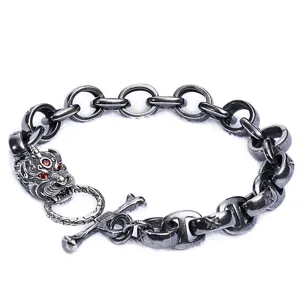 Men's Real Solid 925 Sterling Silver Bracelets Dragon Animals Oval Loop OT-Buckle Jewelry 8.5"