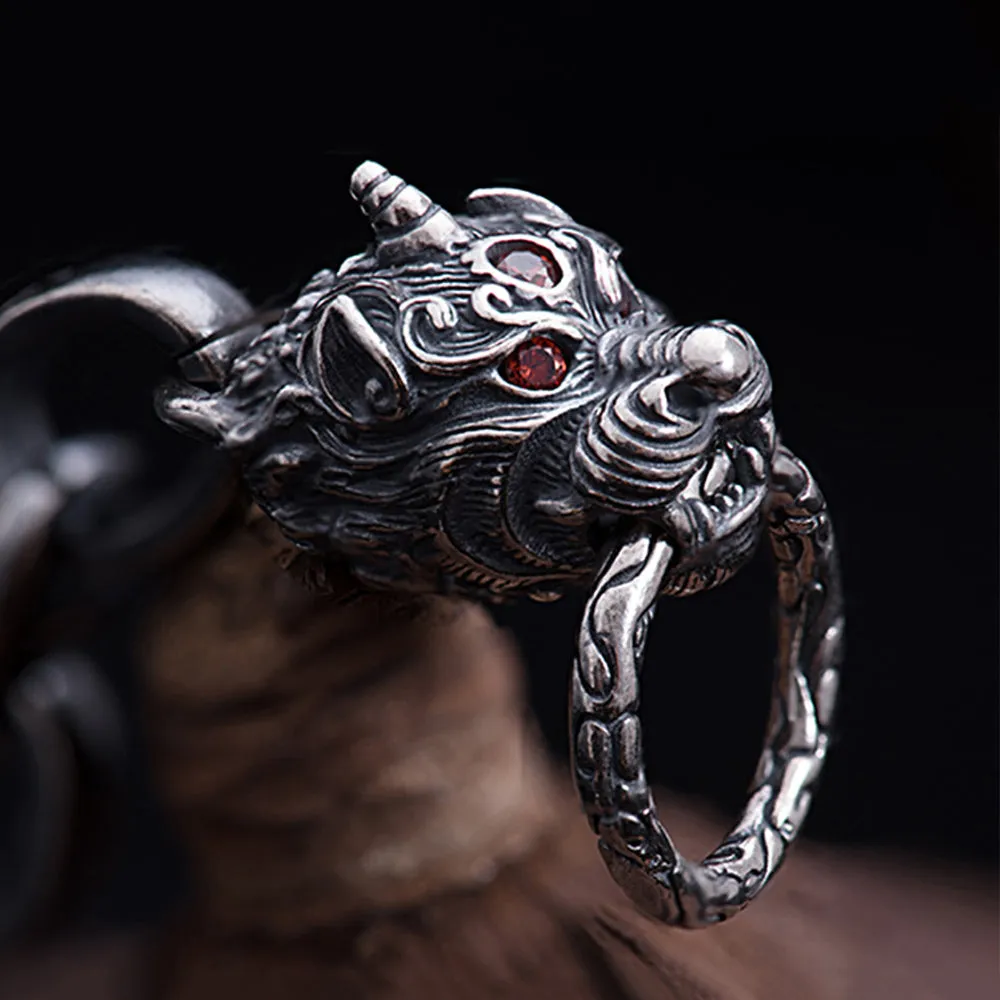 Men's Real Solid 925 Sterling Silver Bracelets Dragon Animals Oval Loop OT-Buckle Jewelry 8.5"