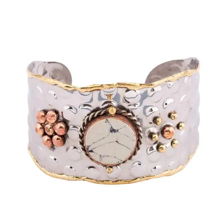 Metal Cuff Bracelet with Marble