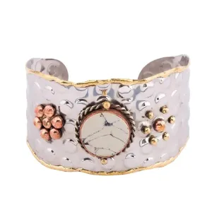 Metal Cuff Bracelet with Marble