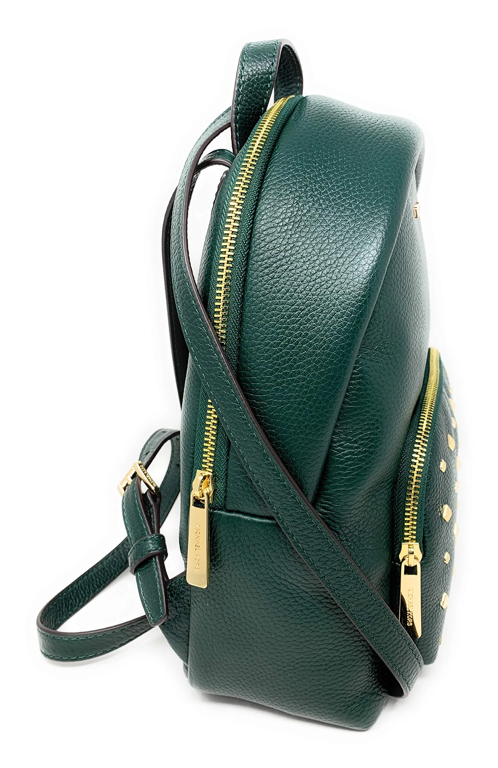 MICHAEL KORS ERIN MEDIUM BACKPACK PEBBLED LEATHER RACING GREEN STUDS