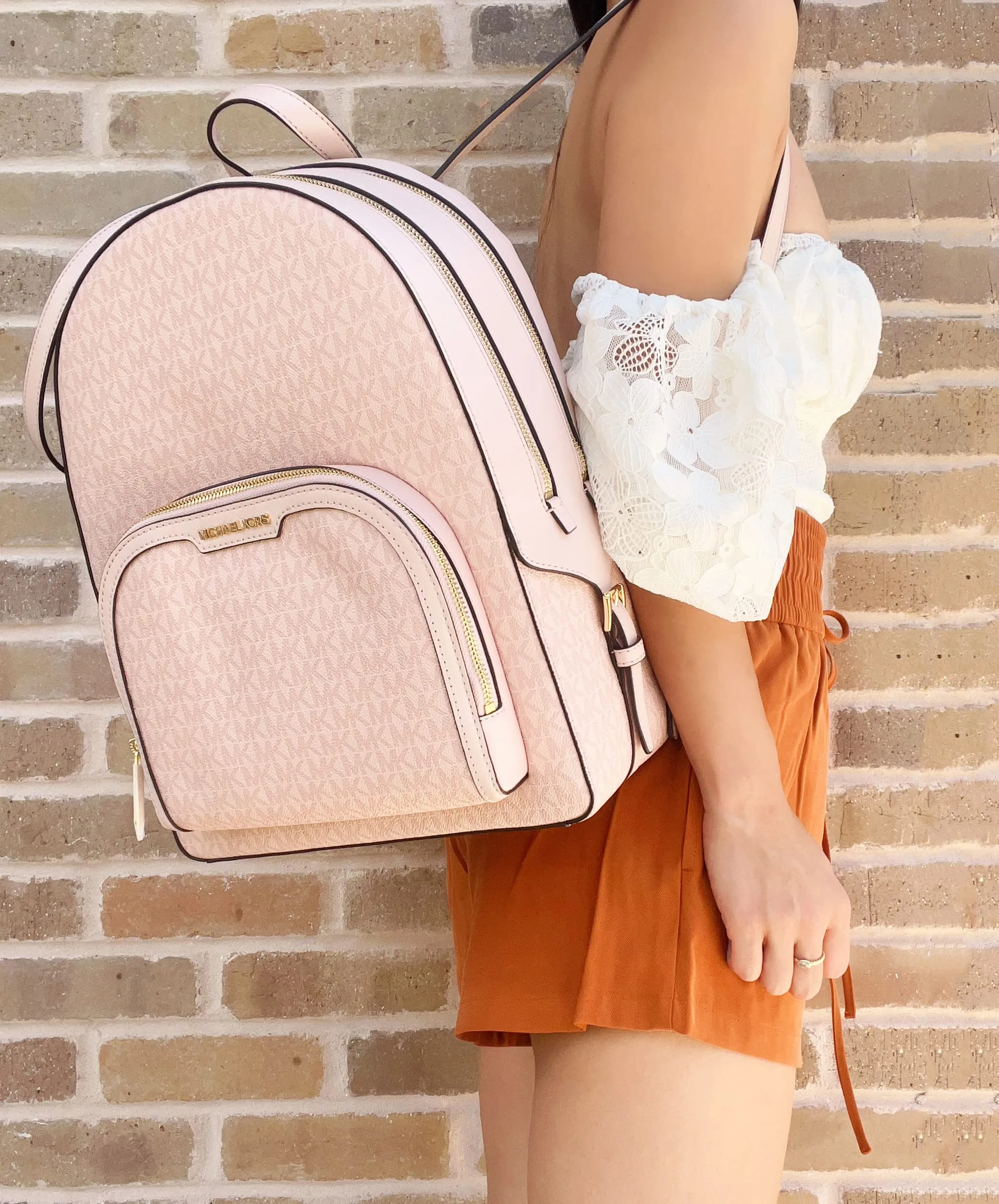 Michael Kors Jaycee Logo Backpack (Dark Powder Blush)