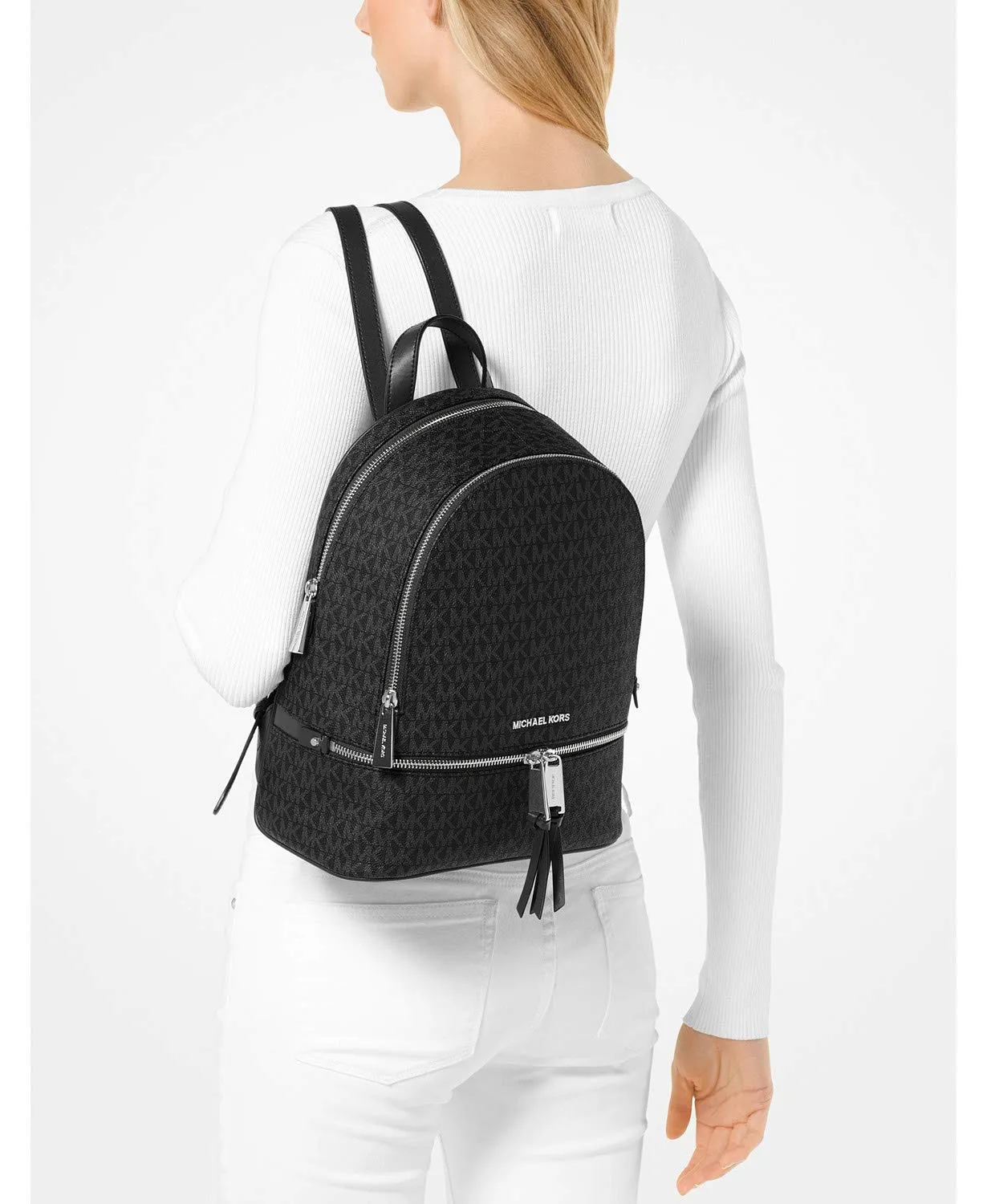Michael Kors Rhea Zip Backpack (Medium, Signature Charcoal)