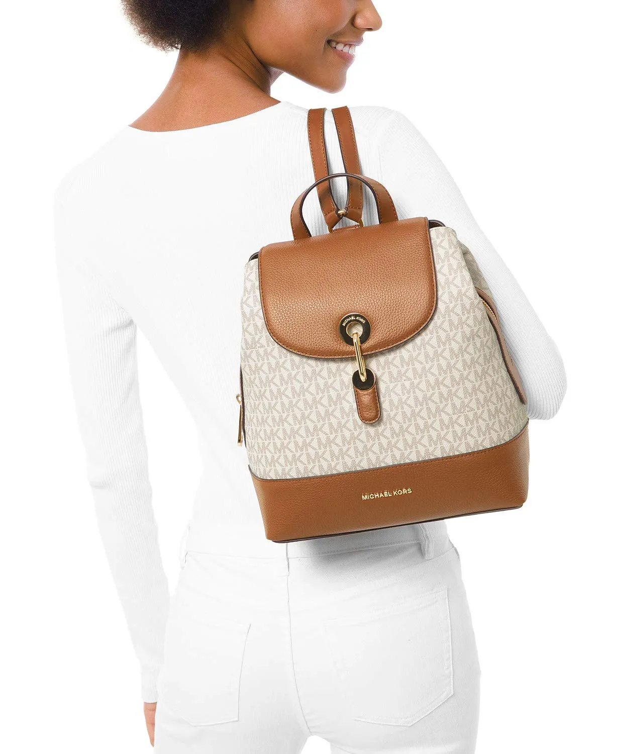 Michael Michael Kors Raven Medium Backpack Vanilla/Acorn One Size
