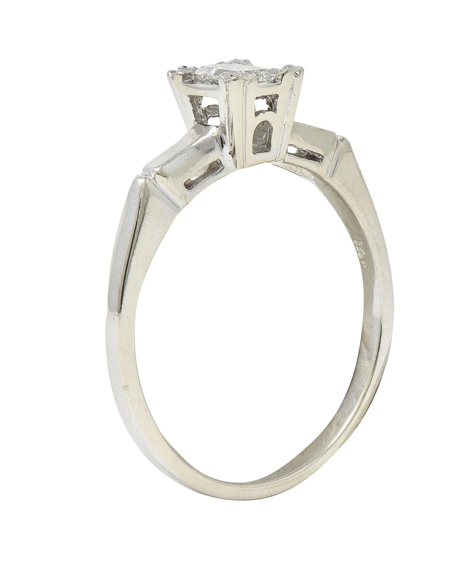 Mid-Century 0.25 CTW Emerald Cut Platinum 14 Karat White Gold Solitaire Engagement Ring
