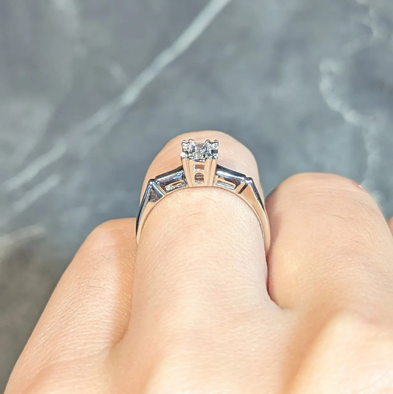 Mid-Century 0.25 CTW Emerald Cut Platinum 14 Karat White Gold Solitaire Engagement Ring