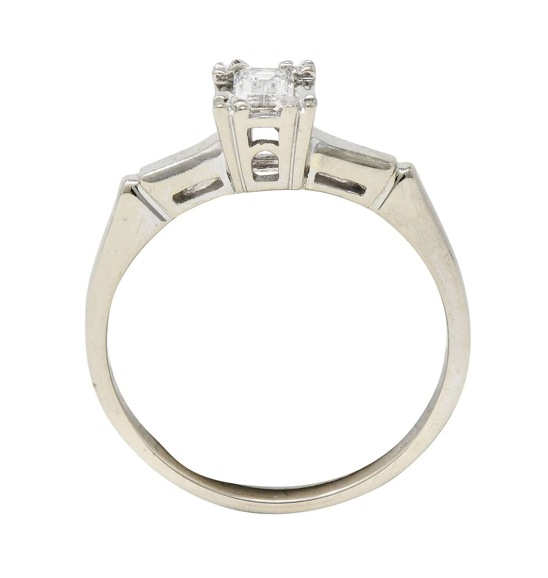 Mid-Century 0.25 CTW Emerald Cut Platinum 14 Karat White Gold Solitaire Engagement Ring