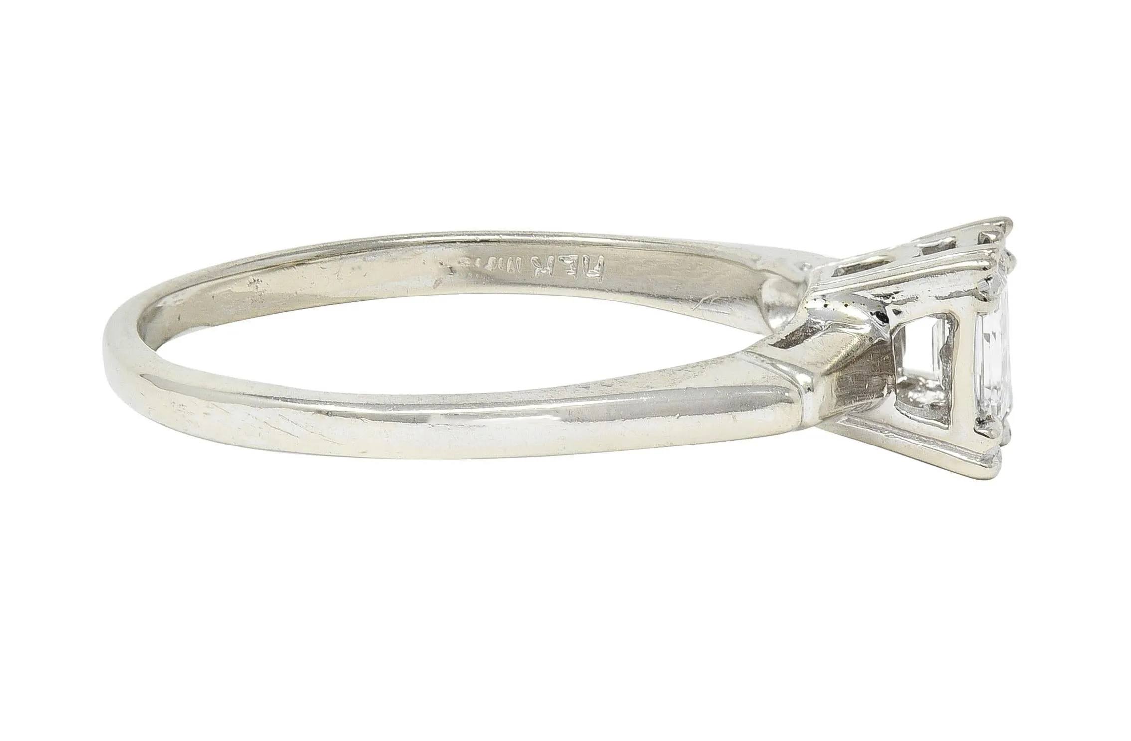 Mid-Century 0.25 CTW Emerald Cut Platinum 14 Karat White Gold Solitaire Engagement Ring