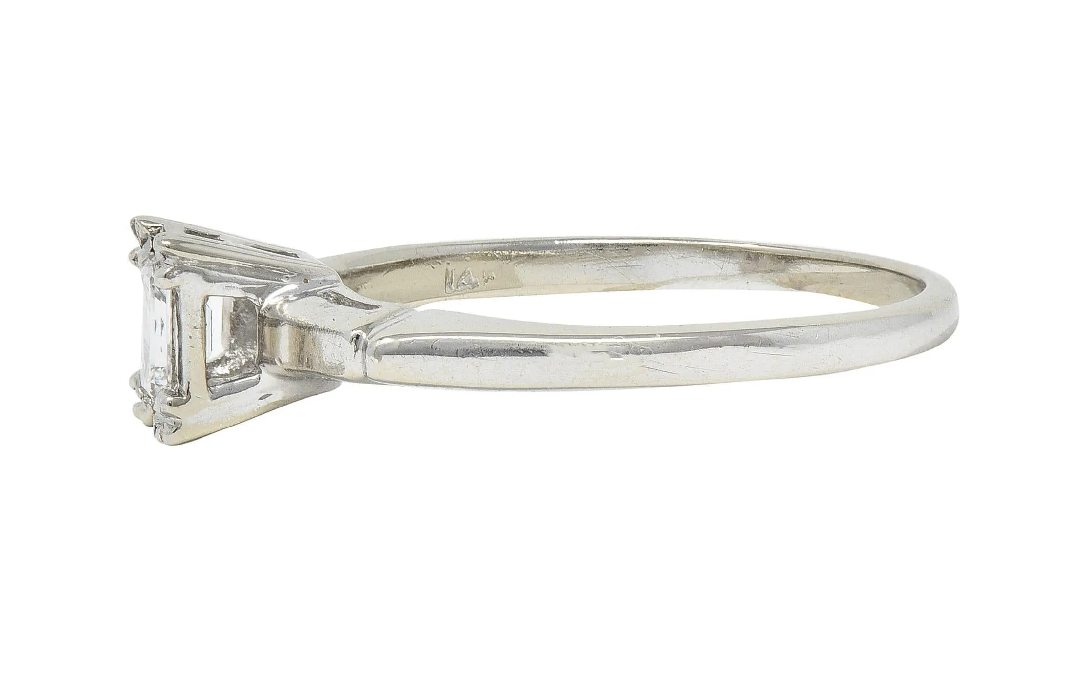 Mid-Century 0.25 CTW Emerald Cut Platinum 14 Karat White Gold Solitaire Engagement Ring