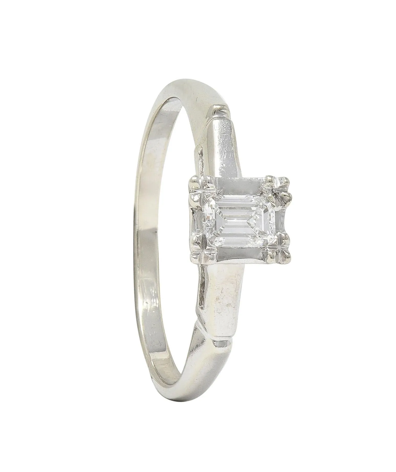 Mid-Century 0.25 CTW Emerald Cut Platinum 14 Karat White Gold Solitaire Engagement Ring
