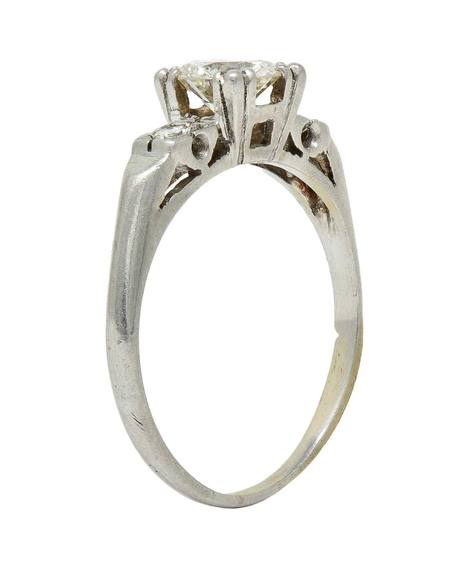 Mid-Century 0.85 CTW Diamond Platinum Vintage Fishtail Engagement Ring