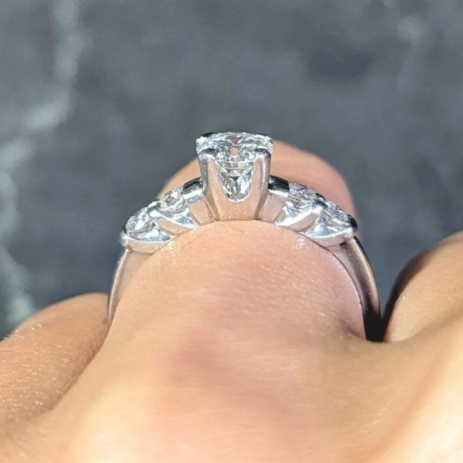 Mid-Century 0.92 CTW Diamond Platinum Five Stone Vintage Engagement Ring