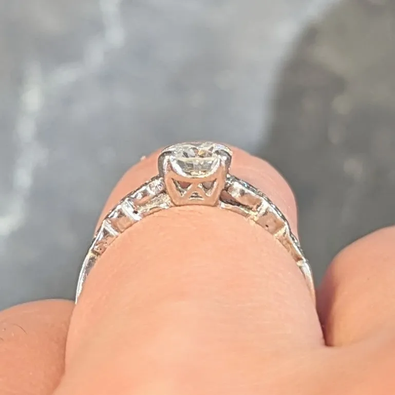 Mid-Century 0.94 CTW Old European Cut Diamond Platinum Seven Stone Vintage Engagement Ring