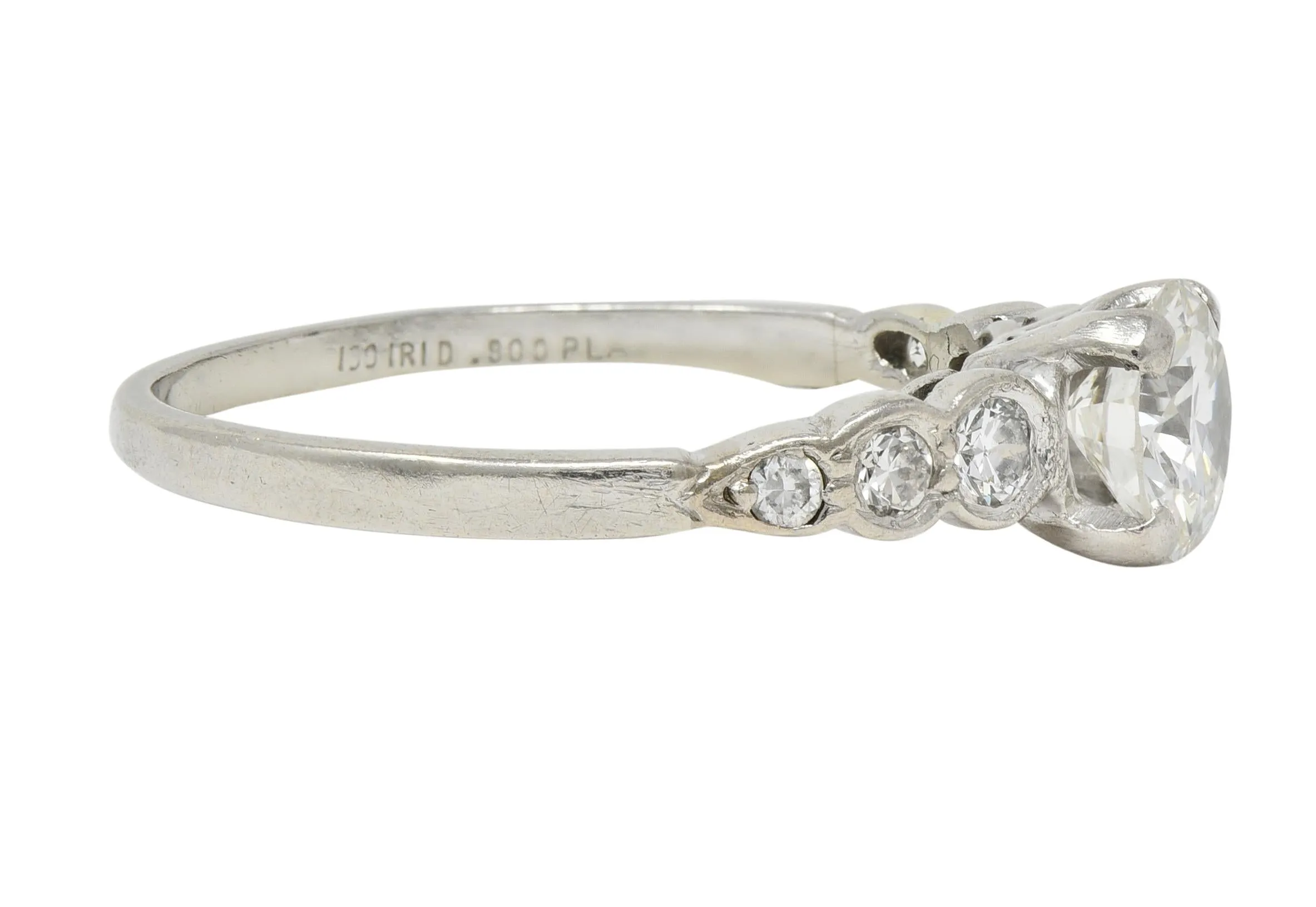 Mid-Century 0.94 CTW Old European Cut Diamond Platinum Seven Stone Vintage Engagement Ring