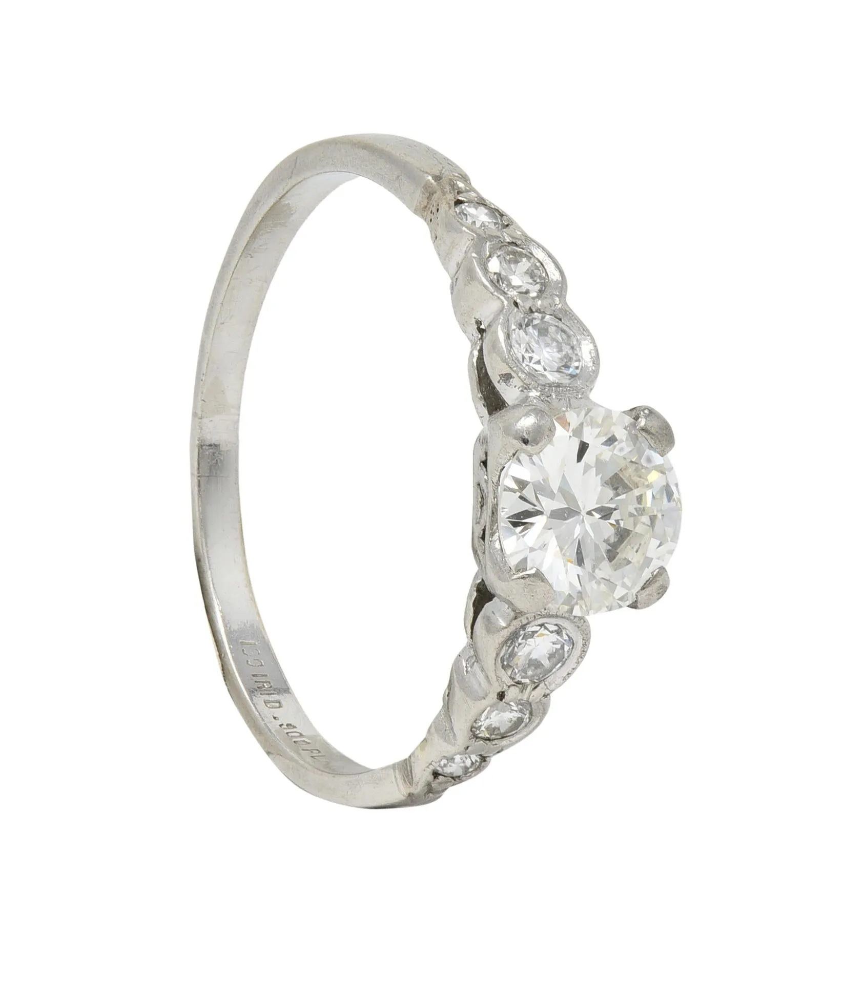 Mid-Century 0.94 CTW Old European Cut Diamond Platinum Seven Stone Vintage Engagement Ring