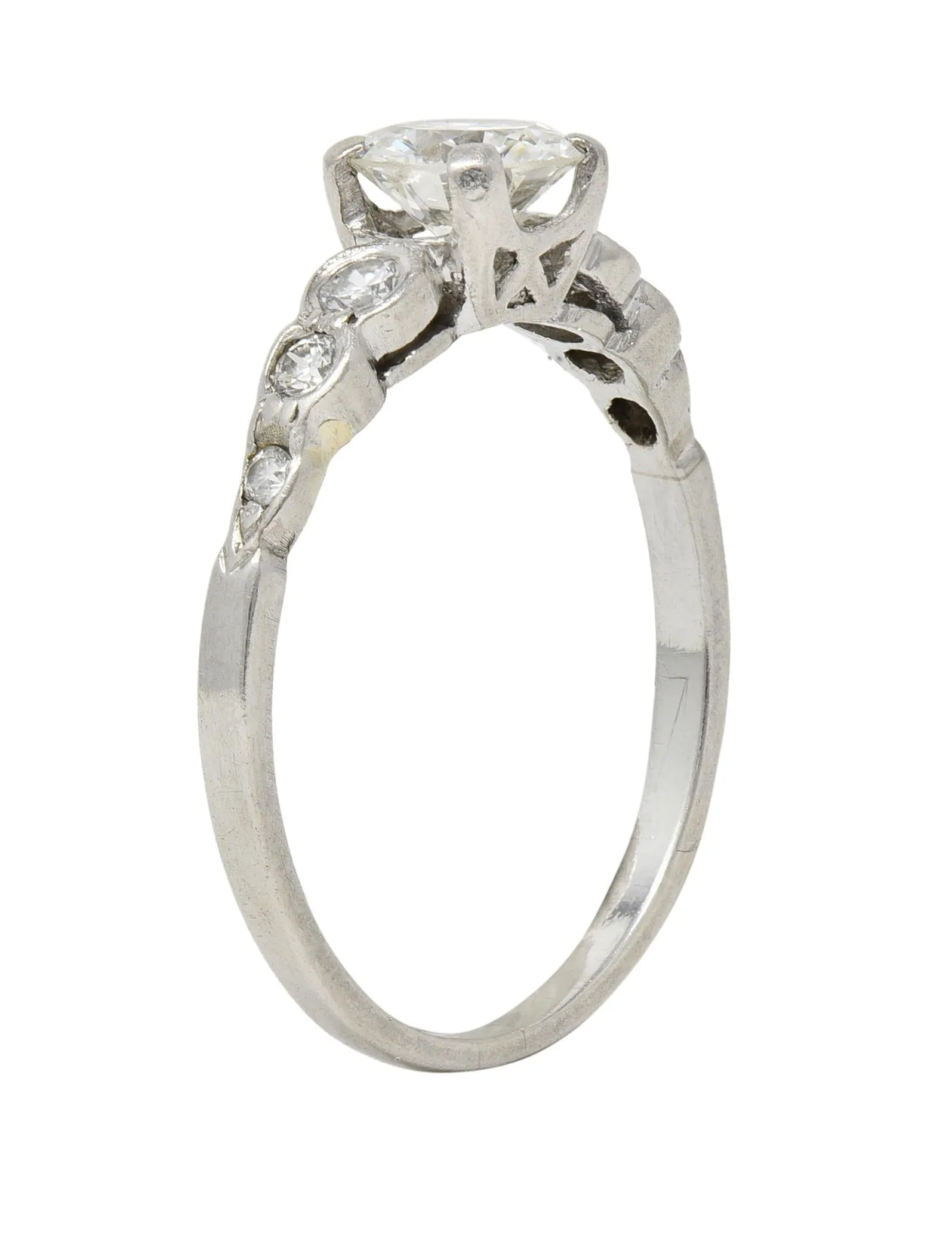 Mid-Century 0.94 CTW Old European Cut Diamond Platinum Seven Stone Vintage Engagement Ring