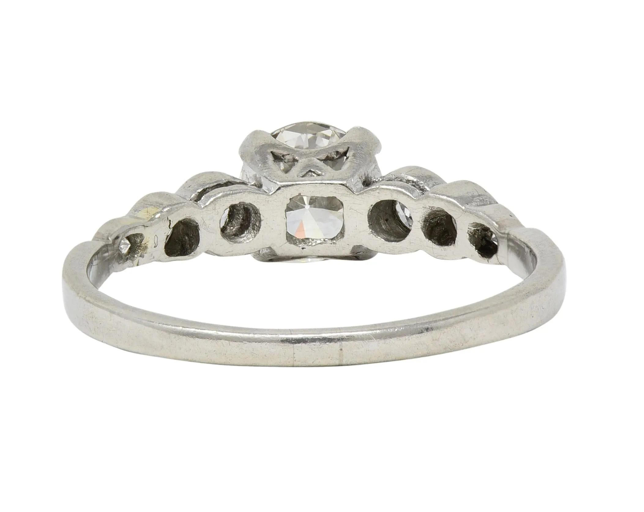 Mid-Century 0.94 CTW Old European Cut Diamond Platinum Seven Stone Vintage Engagement Ring