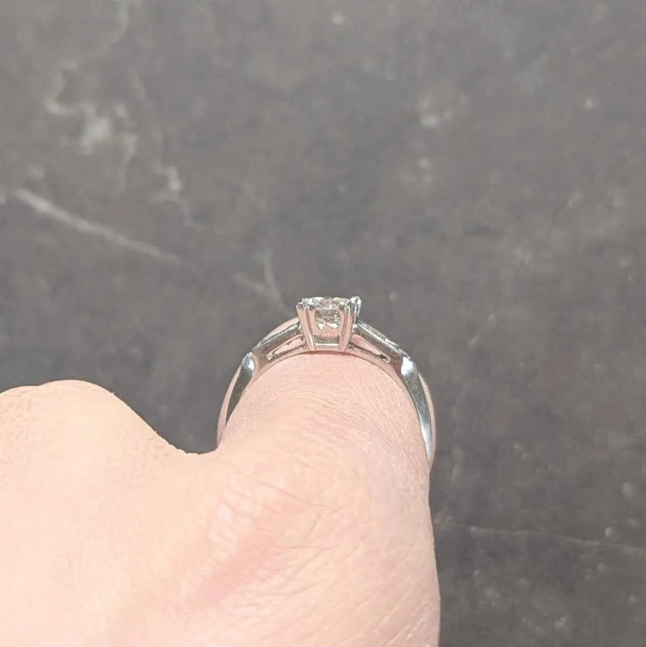 Mid-Century 0.94 CTW Transitional Cut Diamond Platinum Vintage Knife Edge Engagement Ring