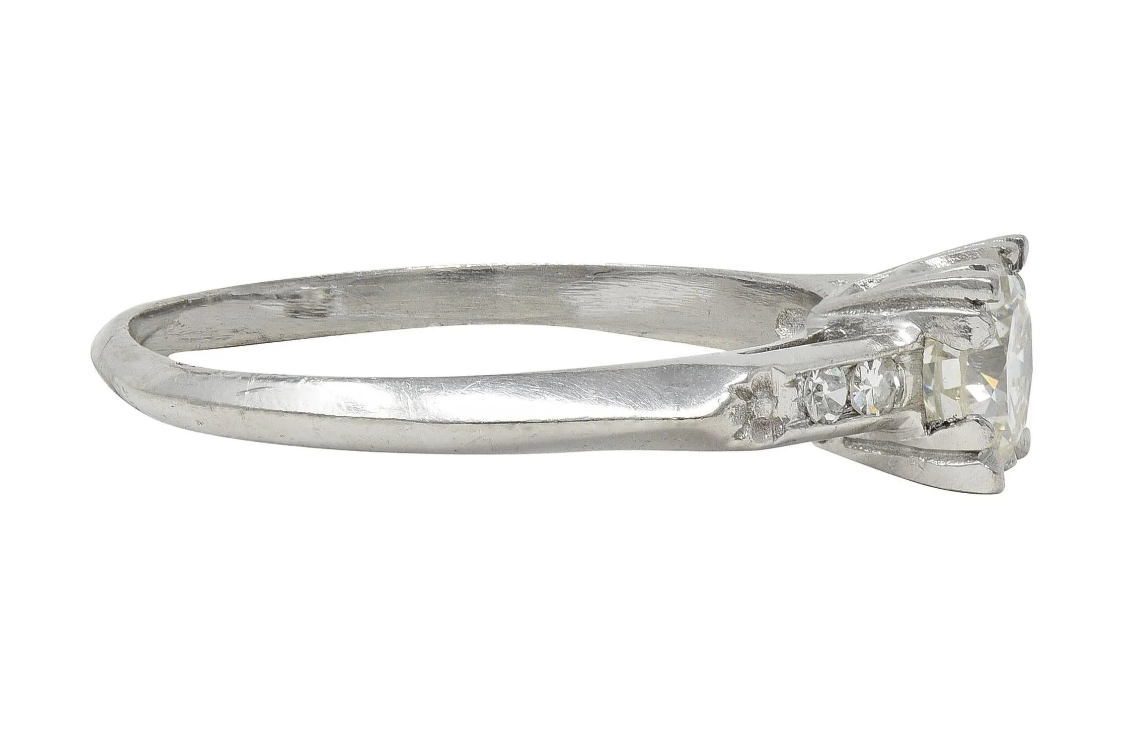 Mid-Century 0.94 CTW Transitional Cut Diamond Platinum Vintage Knife Edge Engagement Ring